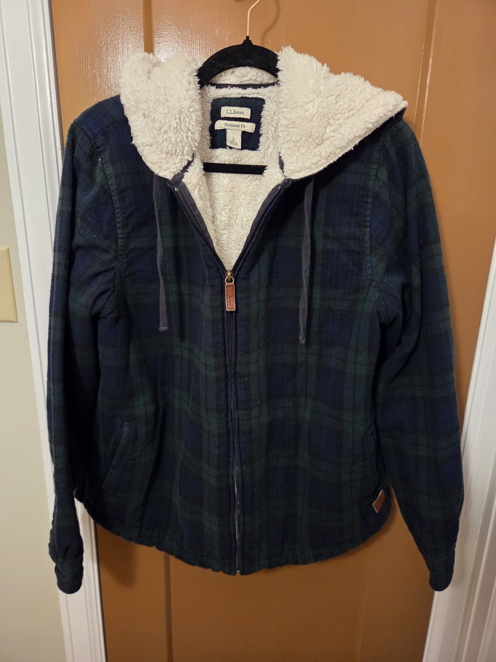 L.L. Bean Sherpa-Lined Plaid Zip Jacket - Black Watch Green